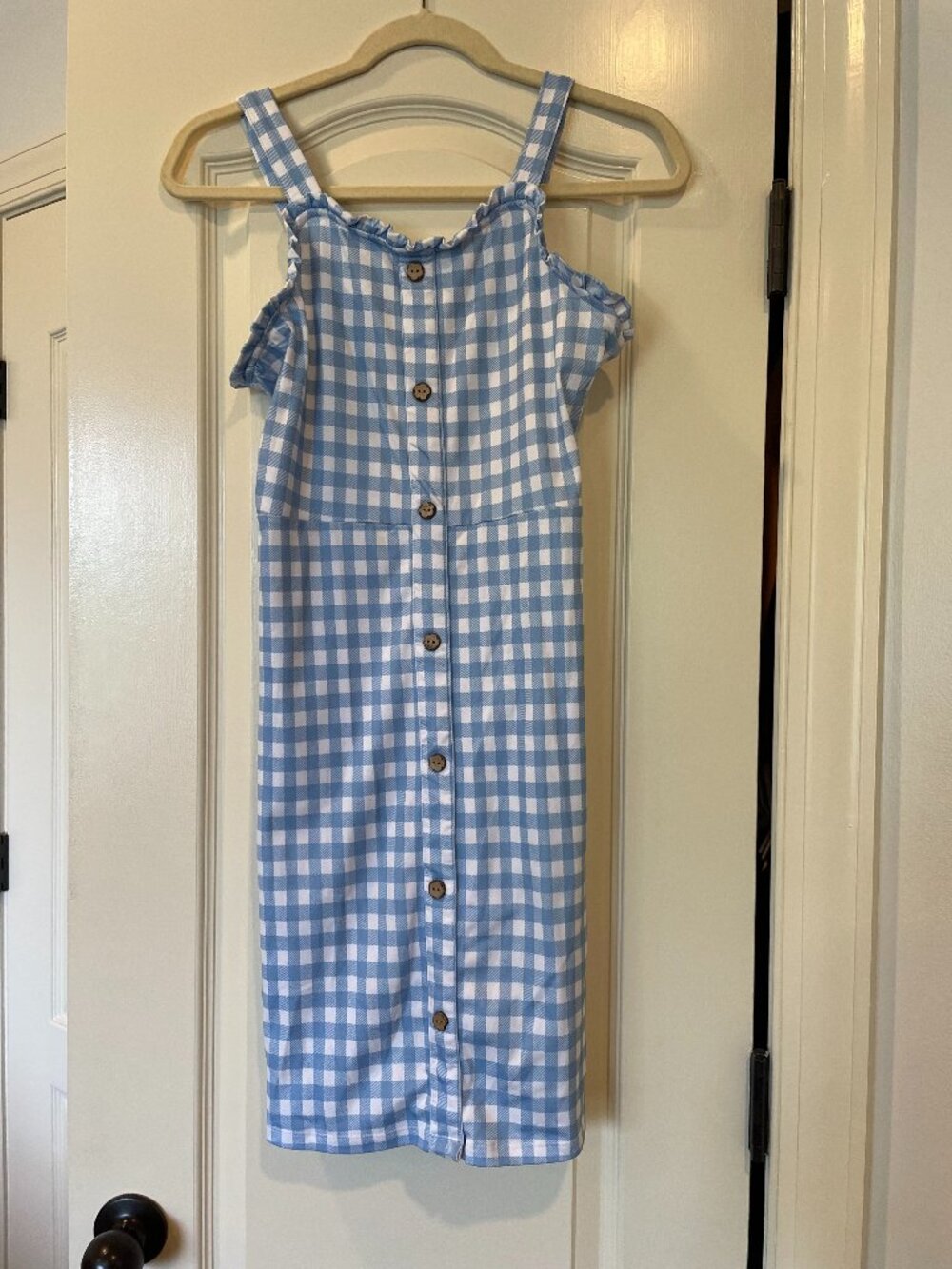 Girl's Blue Checker Print Dress
